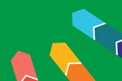 red, yellow, and blue graphic lines on a green background