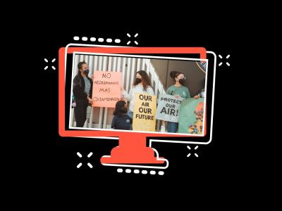 four people holding clean air signage